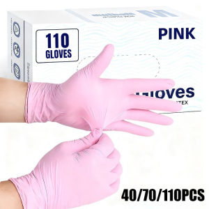 40/70/110PCS Disposable Light Pink Nitrile Gloves Household Cleaning Gloves Waterproof Suitable Food Processing Kitchen Tools