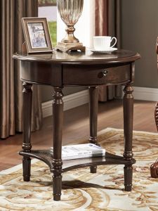 American Rural Style round Coffee Table Side Table Wooden Balcony Sofa Table with Storage Space Art Style Positioning