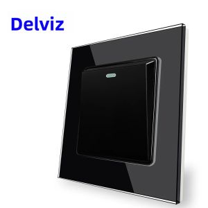 Công Tắc Nhấn Delviz 1 Gang 2 Chiều Màu Đen Kích Thước 86mmx86mm Mặt Kính Cường Lực Công Tắc Nguồn Gắn Tường 16A Dùng Cho TV Máy Tính