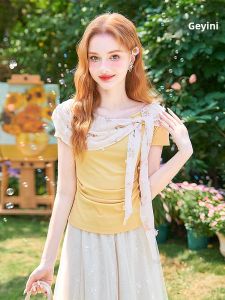HEYINI | Áo Thun Dây Đai Nẹp Eo Thời Trang