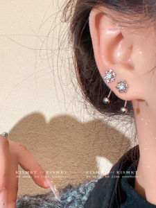 ต่างหูประดับเพชรแบบใส่ได้สองทางสำหรับผู้หญิง Pure White Lover Snowflake ดีไซน์เรียบง่ายหรูหรา เครื่องประดับแฟชั่นฤดูใบไม้ร่วง/ฤดูหนาว