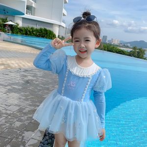 Girls One-Piece Swimsuit Long Sleeve Childrens Summer Fashionable Swimming Costume Baby Sun Protection Suit Tagkita Brand
