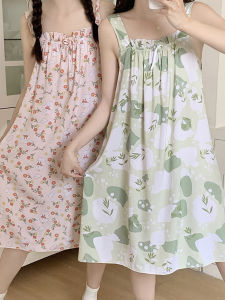 2024 ใหม่ผู้หญิงชุดนอนผ้าฝ้าย Lyocell กลางกระโปรงฤดูร้อนบริการบ้านสไตล์หวานพิมพ์ชุดนอนสําหรับเยาวชน