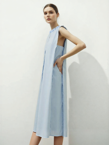 AMII | Business Style Elastic Rope Drawstring Cotton Wide Shoulder Loose Cutting Womens Dress