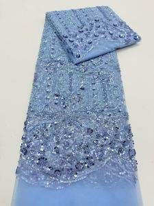 African Sequins Beaded Groom Lace Fabric High Quality French Tulle Lace Fabric Embroidery Nigerian Lace Fabrics Dresses Sewing