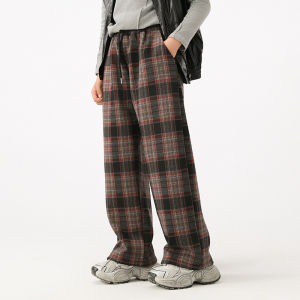 plus Size Plaid Straight Leg Pants Fleece Lined Loose Casual Thickened Winter Childrens Clothing Girls plus Size Trousers