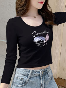 Black Short Sleeveless Womens T-shirt Long Sleeve Pure Cotton Slim Fit Autumn New High Waist Slimming Belly Button Exposure Base Shirt Top