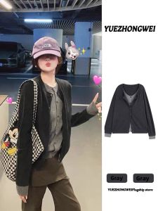 YUEZHONGWEI | Patched Design Faux Layered Cardigan
