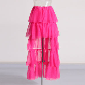 Twotwinstyle Fashionable Sweet Layered Mesh Dress Two-Way Wearable Pink Evening Gown Pleated A-Line Skirt Polyester Fabric