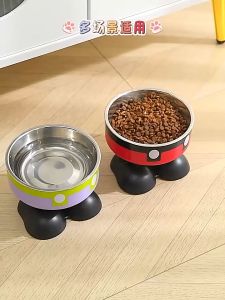 Pet Bowl Stainless Steel High Foot Feeder Neck Protection Cat Dog Food Water Dish Large Capacity Mangkuk Kucing