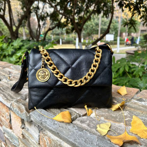 Fashionable Chain Link Square Handbag Womens Bag Diamond Pattern Crossbody Shoulder Bag Stylish Soft Leather Purse