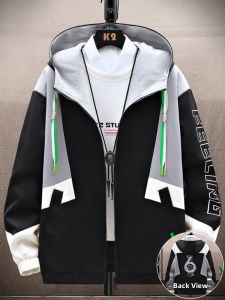 ROMON | Romon Mens Hooded Jacket Windproof Workwear Coat Casual Loose Fit Spring Autumn New Fashion Brand Short Style Youth Popular