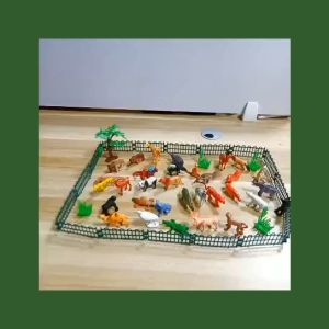 53pcs Childrens Toys Puzzle Simulation Animal World Fence Tree Set Animal Toys Toys for Kids Animal Model Toys