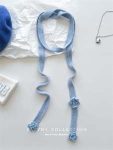 Handmade 3D Rose Flower Long Scarf with Rabbit Fur Korean Style Versatile Accessory for Students And Youth in Winter And Spring