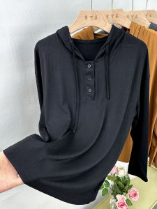 K-style Loose Hooded Drawstring Long Sleeves Sweatshirt Female Early Autumn Stylish Sports Fashionable Casual Figure Flattering T-Shirt Button