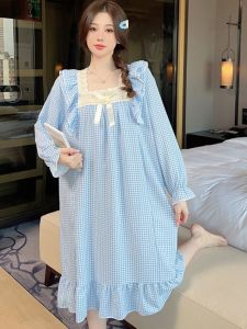 Đồ Ngủ Dài Tay Cotton Ngọt Ngào Cho Nữ Cỡ Lớn 250 Pound Đồ Mặc Nhà Phong Cách Ngọt Ngào Mùa Xuân Thu Đông Đồ Ngủ Cotton Pha Trộn