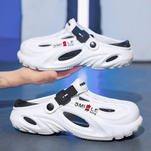 Mens Summer Outdoor Wear Holey Sandals Sports Beach Slippers Anti-Slip Two-Way Slip-On Clogs Trendy Youth Casual EVA Shoes