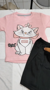 Baju Kaos Setelan Anak Perempuan Karakter Kartun Motif Kucing Pita Lucu Usia 1 - 10 Tahun - DTF