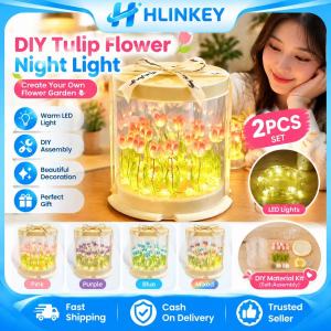 Hlinkey sáng tạo tự làm hoa tulip bánh đèn lắp ráp Kit lãng mạn phòng ngủ Bàn Cạnh Giường ngủ ánh sáng dễ thương trang trí lễ hội hiện tại cho cô ấy vật liệu nhựa cho học sinh