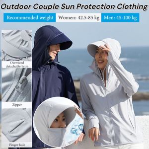 Detachable Large Brim Outdoor Couple Sun Protection Clothing Ice Silk Sun-Proof Clothes Sun UV Protection Hooded Couple Jackets