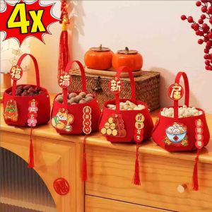 4Pcs 2025 New Year Candy Basket Chinese Style Dried Fruit Bag Housewarming Decoration New Home Gifts Joy Home Supplies Atmospheric Decor