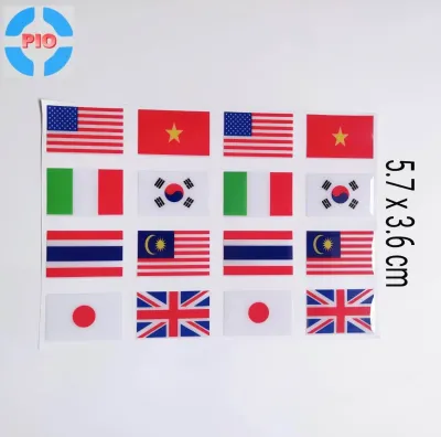 Bộ tem nổi cờ các nước Việt Nam Mỹ Anh Nhật Hàn Mã Lai Thái Lan chống thấm nước bền màu trang trí nón bảo hiểm dán ô tô xe máy