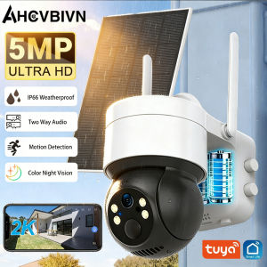 Tuya Solar Outdoor Camera WiFi PTZ Wireless Solar Panels IP Camera 5MP Built-in Battery Video Surveillance Long Time Standby