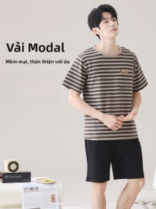 MiiOW | Bộ đồ ngủ nam mùa hè MiiOW Cat Man tay ngắn quần short mỏng thoáng khí rộng rãi mặc nhà họa tiết sọc thoải mái