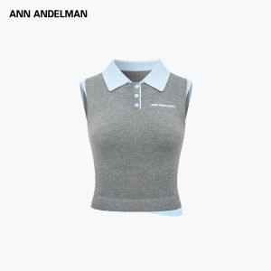 ANN ANDELMAN | Slim Polo Collar Color Block Knit Top