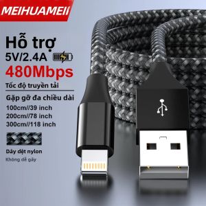 Cáp USB A To Lightning Được Chứng Nhận MFi Sạc Nhanh Cáp Dữ Liệu Sạc Dây Bện Nylon Cho iPhone 11/12/13/14 Pro XS - 2.4A