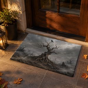 VIKAMA Dead Tree Crow Halloween Doormat Non Slip Indoor Outdoor Rug Vintage Spooky Front Entrance Welcome Decor Door Mat