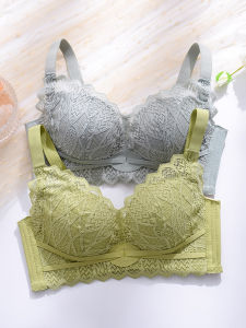 Adjustable Womens Bra Thin Gathered No Steel Ring Anti-Sagging Side Breast Collection Luxury Nylon Fabric Lace Edge V-Neck