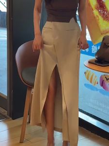 Slimming High Waist Split Midi Skirt Thin Summer Versatile Fashionable Commute Korean Style plus Size Womens Skirts