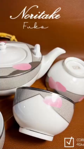 NORITAKE 100%New - Fuko - Full Bộ Ấm + Chén Trà Bằng Sứ Xương Từ Nghệ Nhân - Hoa Anh Đào