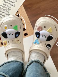 รองเท้าแตะพื้นหนาสำหรับผู้หญิง รองเท้าแตะแบบถอดได้สำหรับกลางแจ้ง รองเท้าแตะแบบมีหัวรองเท้าแบบสวมครึ่งนิ้ว กันลื่น รองเท้าแตะแบบสวมครึ่งนิ้วสำหรับผู้หญิงในช่วงฤดูร้อน