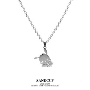 SANDCUP Pachat Dog Titanium Steel Necklace Womens Fashion Jewelry Cute Cartoon Pendant Non-fading Versatile Silver Color