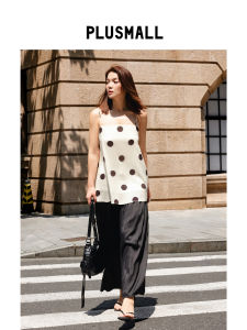 Elegant French Polka Dot Halter Top & Satin Midi Skirt Set
