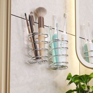 Stainless Steel Spiral Toothbrush & Makeup Brush Holder 2-in-1 Bathroom Organizer for Vanity Countertop