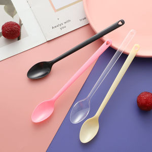 ZEO 100pcs Disposable Plastic Spoon Colored Long Teaspoon for Dessert Milk Tea Sorbet