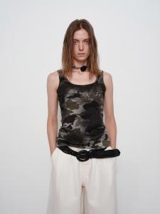 American Style Camouflage Crop Top Womens Slim Fit Vest Summer New Arrival Versatile Print Design Cotton Blend Short Sleeve