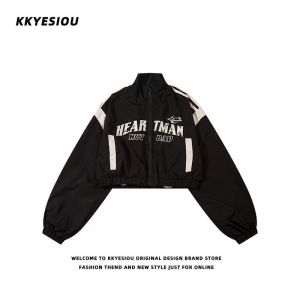 Cool Short American Brand Design Sweet Spicy Female High Waist Collar Biker Style Streetwear Long Sleeve Womens Jacket