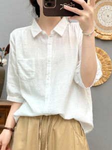 เสื้อเชิ้ตแขนยาวทรงหลวมสไตล์ลำลองผ้าฝ้ายแท้ Pure Cotton Summer 2025 ดีไซน์ใหม่ ทรงหลวม ทรงเข้ารูป เสื้อผ้าทำงานสำหรับผู้หญิง