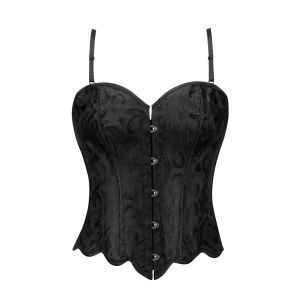 Womens Corset Adjustable Thin Straps Floral Jacquard Sweetheart Neck Front Metal Hooks Back Satin Lace Up