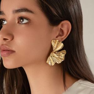 Ingemark | Ingemark Exaggerated Big Maple Leaf Stud Earrings for Women Punk Gold Color Geometric Petal Piercing Earrings Y2K Accessories
