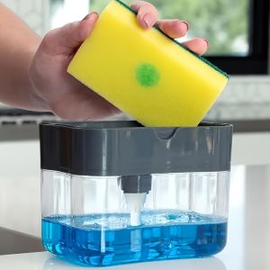 1 automatic dispenser automatic detergent dispenser box kitchen press type dishwashing soap dispenser with sponge wipe