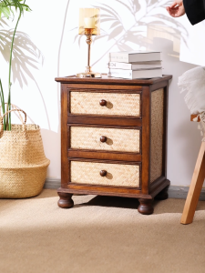 ตู้ข้างเตียงไม้ ตะกร้าสานเก็บของ โต๊ะข้างเก้าอี้สไตล์ลอฟท์ vintage สำหรับห้องนอนและห้องนั่งเล่น