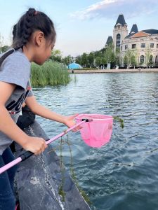 ตาข่ายตกปลาสำหรับเด็กตาข่ายตกปลาจับปลาเล็กๆชุดตาข่ายตาข่ายแบบยืดหดได้ตาข่ายดักแมลงสำหรับเด็กตาข่ายตกปลาสีชมพู