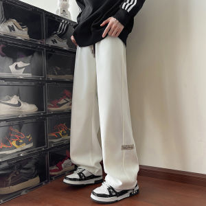 Mens Casual Fleece Lined Thickened Loose Fit Straight Leg Sweatpants American Style Winter Comfortable Sporty Pants