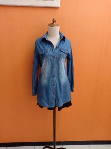 atasan kemeja wanita katun denim M cewek lengan panjang cute kerja kuliah