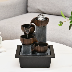 Wealth Attracting Water Fountain | Small Circular Water Landscape Feng Shui Wheel Decor for Living Room Office Desktop Fortune-Bringing Ornament